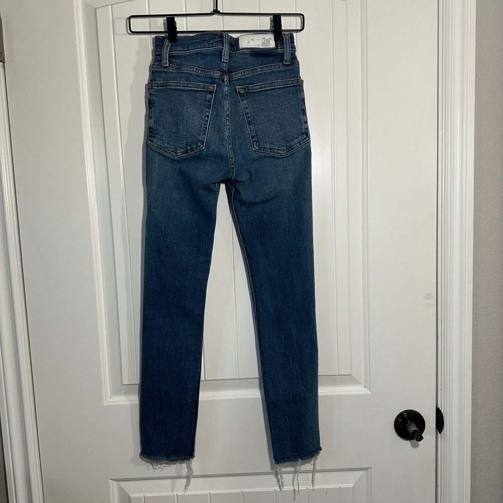 RE/DONE High Rise Ankle Crop Distressed Raw Hem Blue Jeans Size 23 - Picture 4 of 13